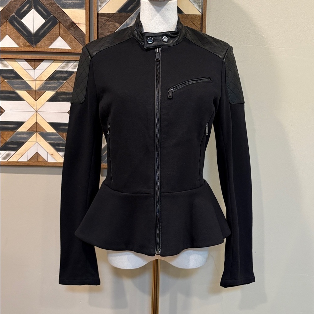 Ralph Lauren Black Label Leather Trimmed Peplum Jacket size 6